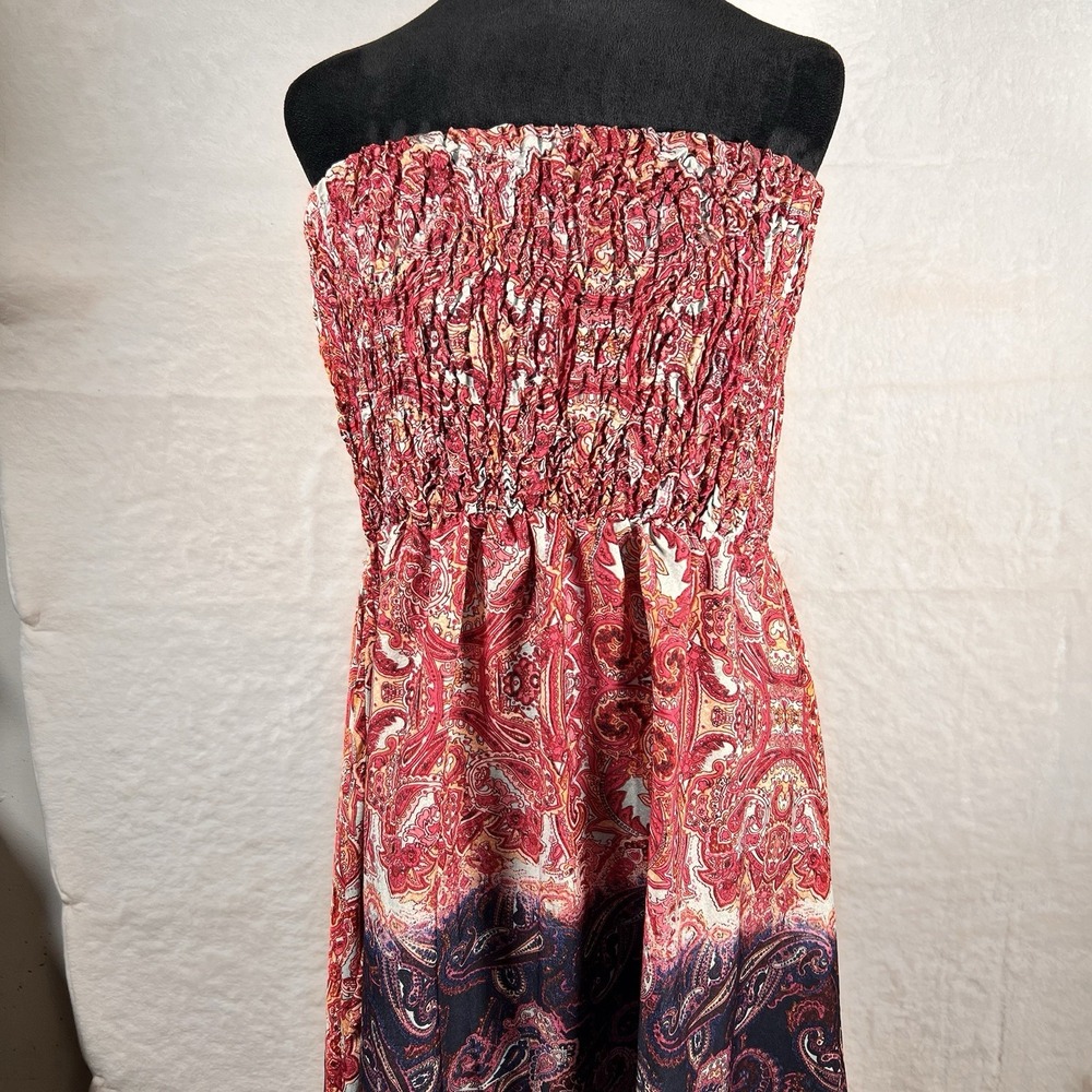 Mlle Gabrielle Large Paisley Handkerchief Hem Boho Maxi Dress Red Blue